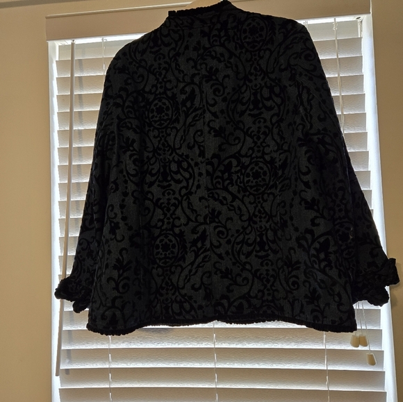Chico's Size 3 / Size XL Denim Jacket With Black Velvet Scroll Print - Picture 2 of 6